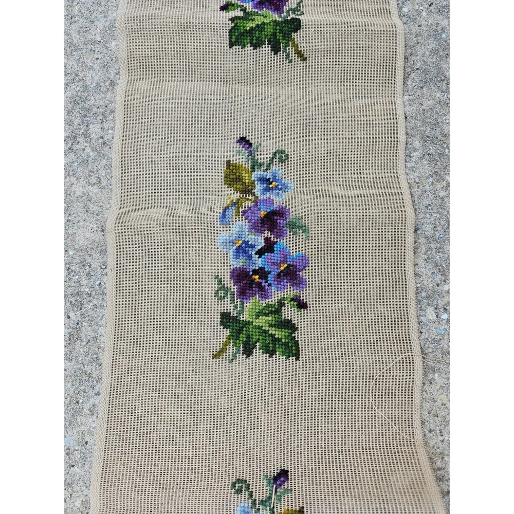 Vintage Bucilla Embroidered Floral Tapestry Wall Hanger Unfinished 64